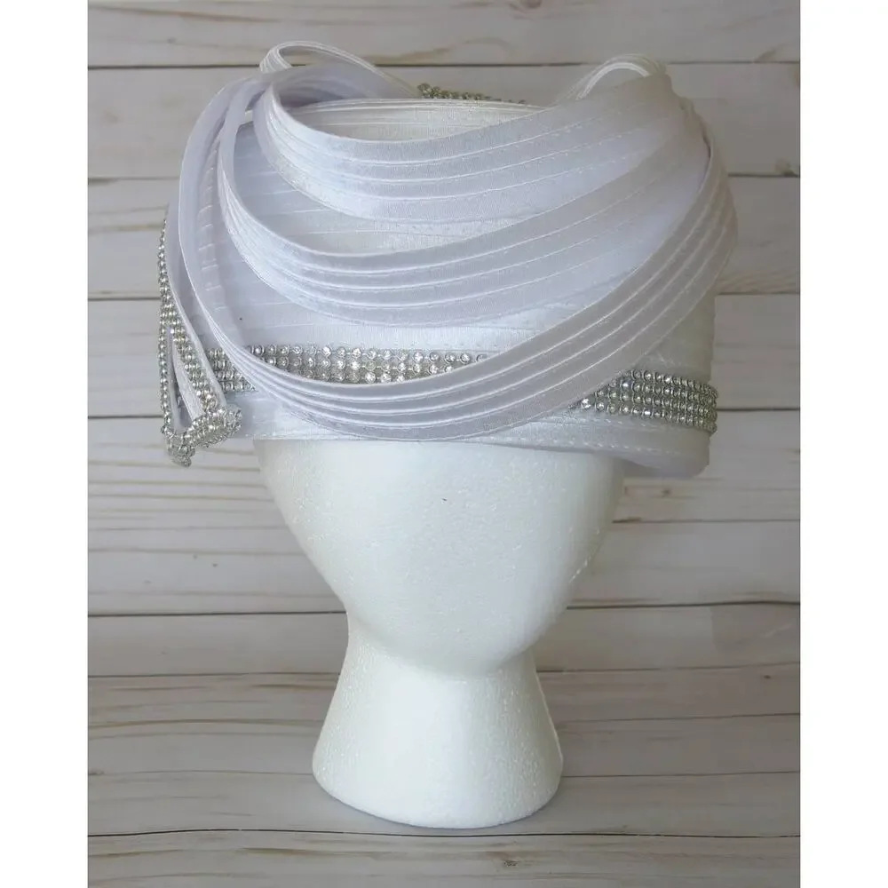 CHARM'S Hat Church/Kentucky Derby/Wedding Rhinestone Layers White Church Glam